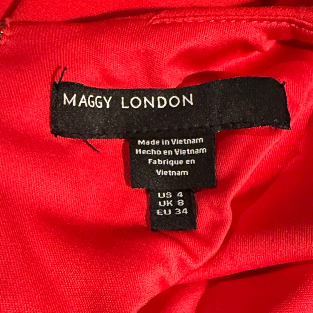 Maggy London Coral-Red Twist Front V-Neck Midi Dress - Picture 4 of 5